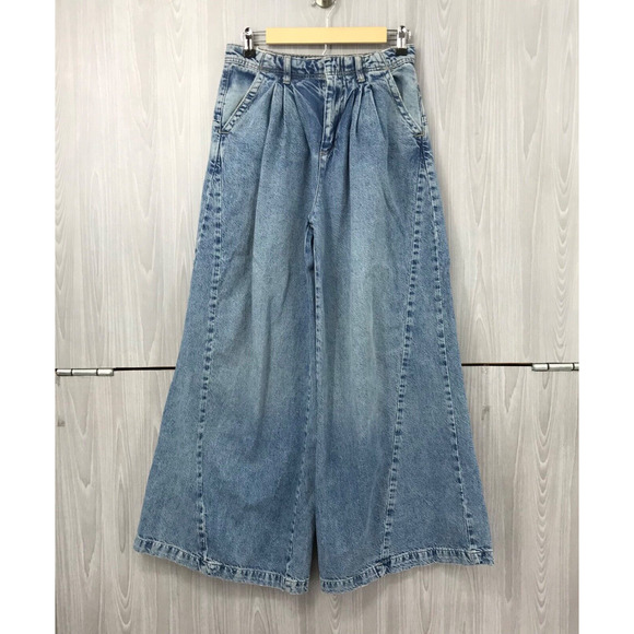 Free People We The Free Equinox Denim Trousers Jeans Open Sky Wide Leg Size 27 - Picture 2 of 14